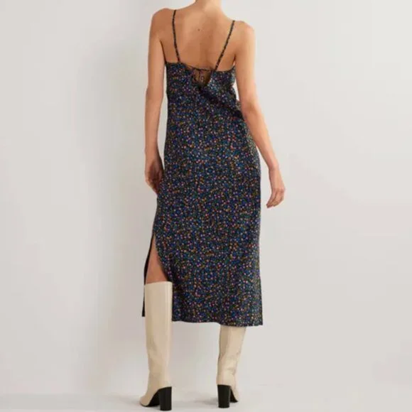 BODEN Elena Silk-blend Midi Slip Dress In Blue Size 14 - Picture 4 of 15